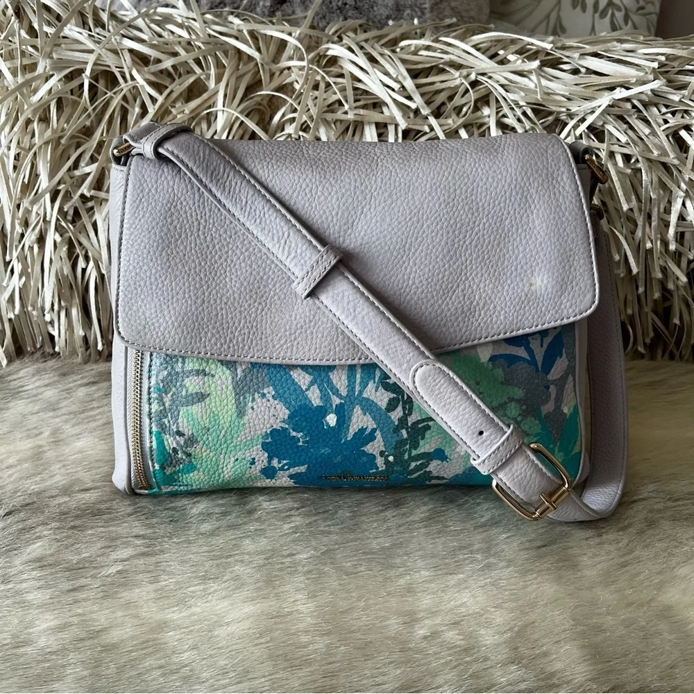 VERA BRADLEY Camofloral 2016 Sarah Shoulder Bag Genuine Leather Gray Blue Green